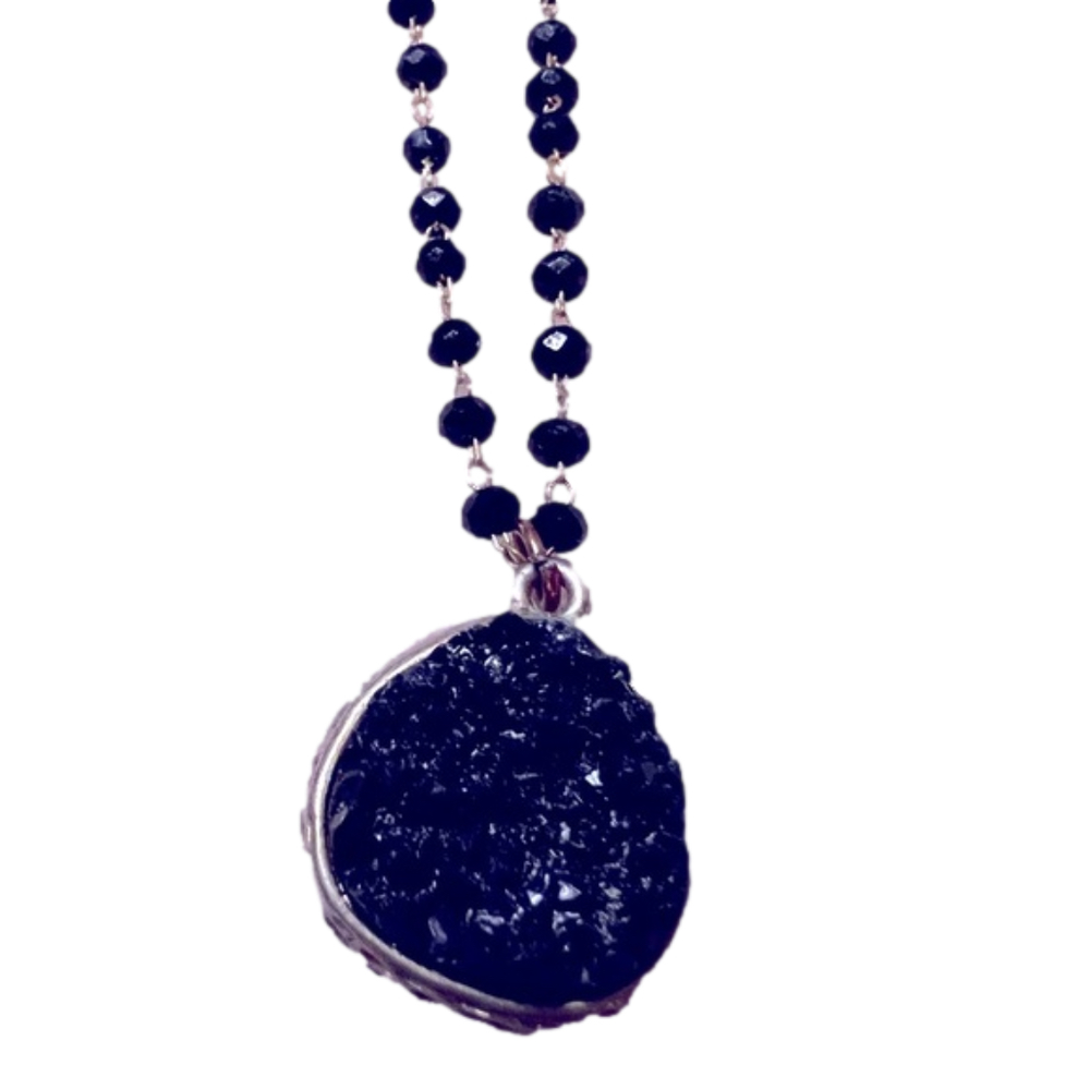Beautiful black and gold druzy necklace